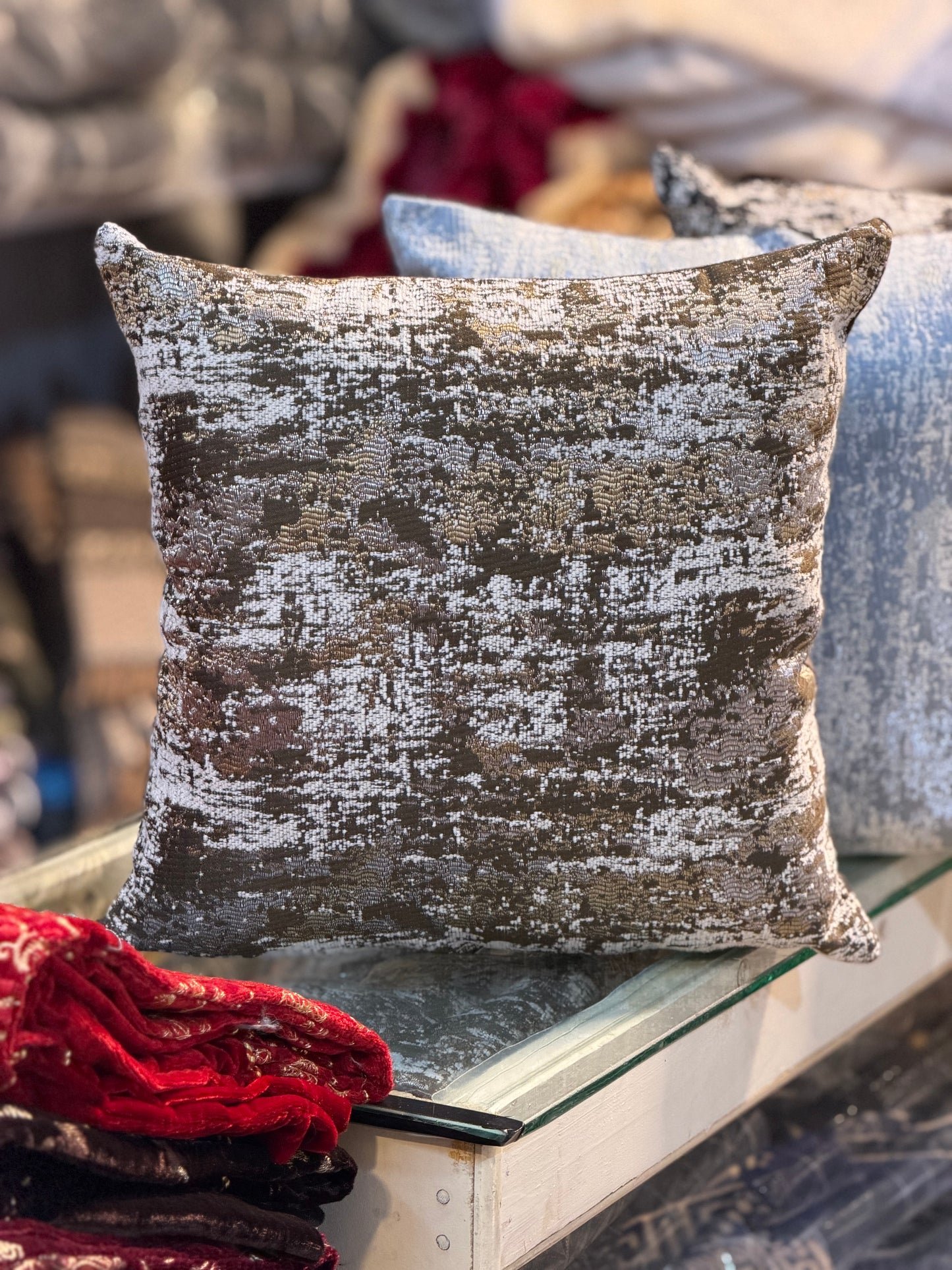 ✨ Set of 6 Cushion Covers – Double Side Use (One Side Jacquard, One Side Velvet) ✨