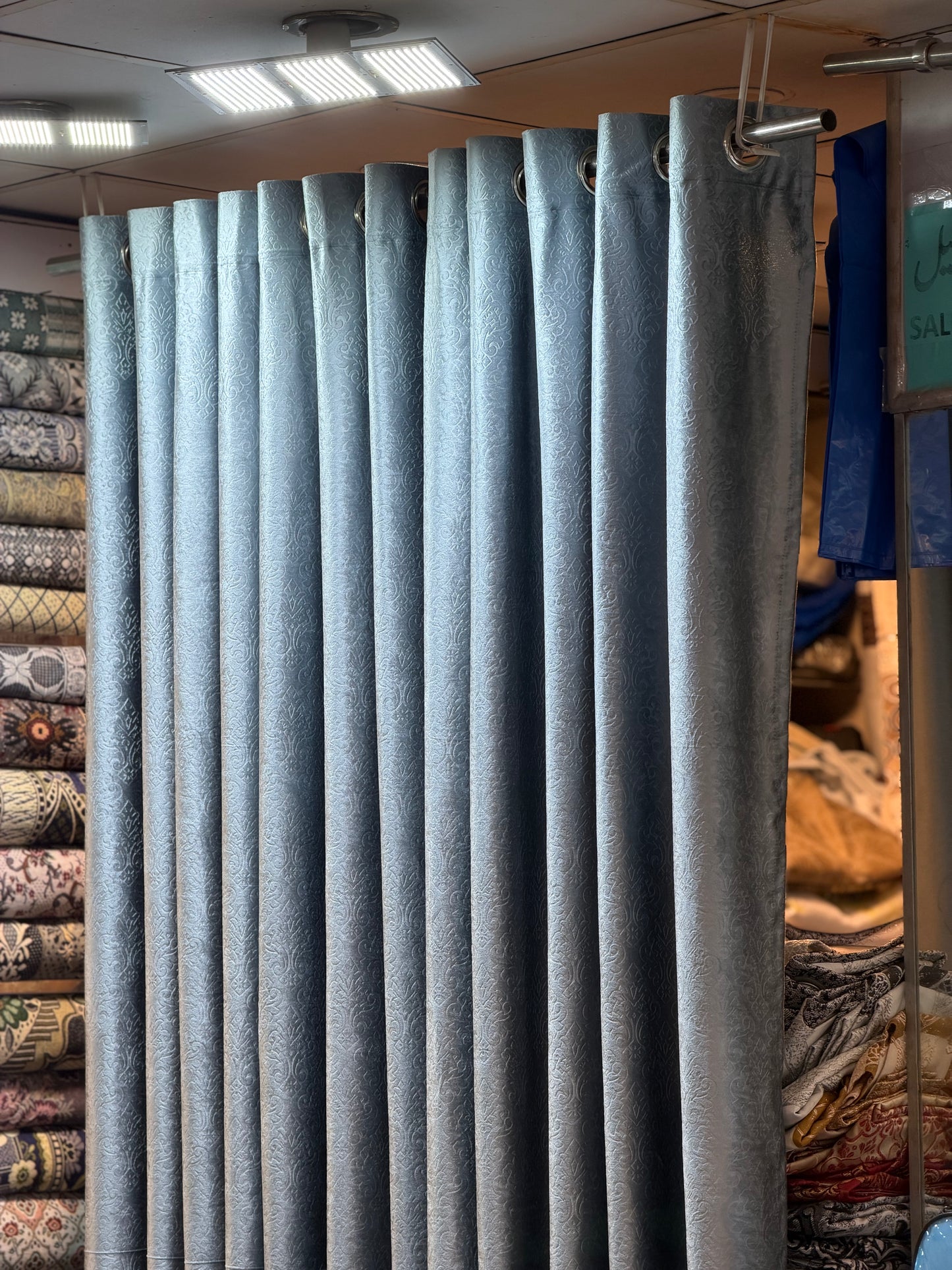 Self Embossed Plain Curtains Grey