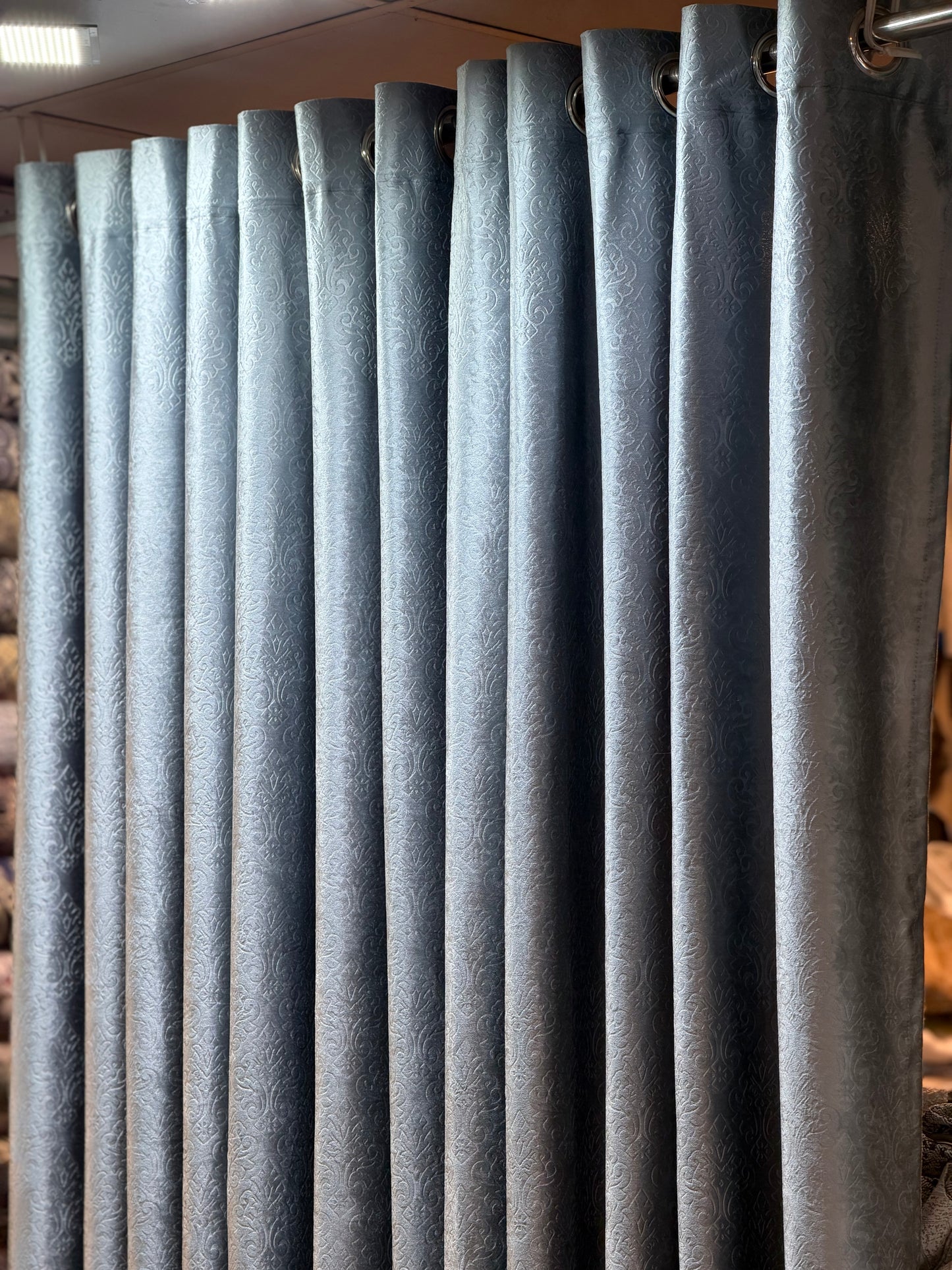 Self Embossed Plain Curtains Grey