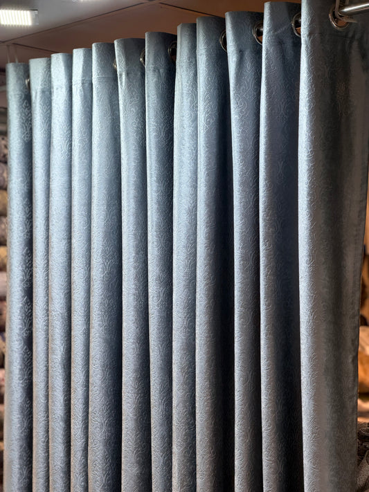 Self Embossed Plain Curtains Grey