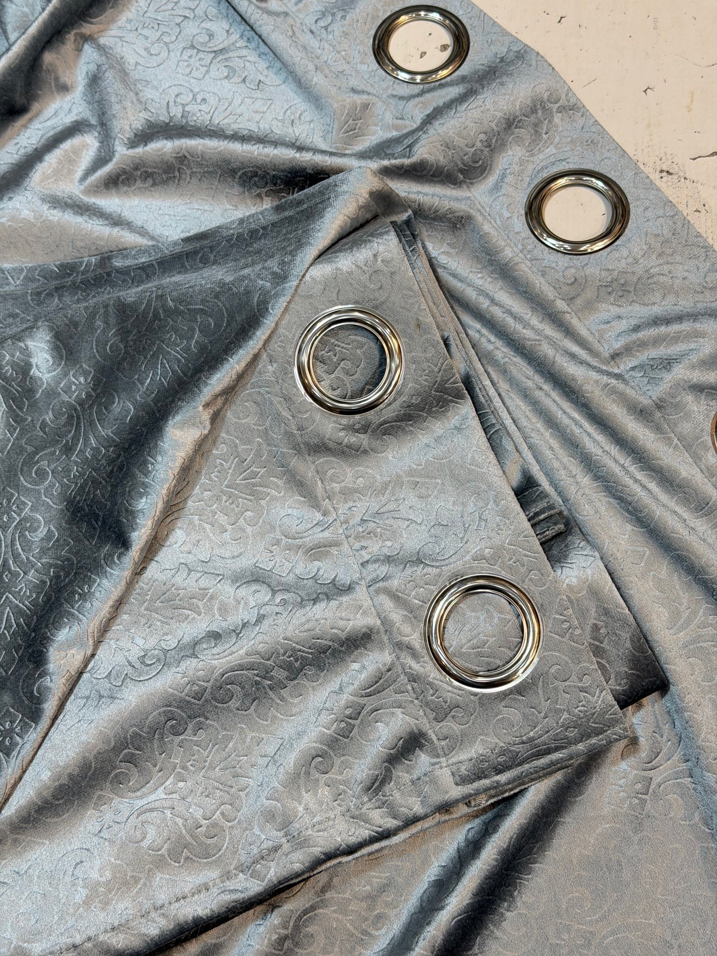 Self Embossed Plain Curtains Grey